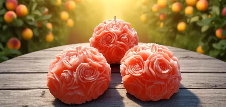 Exclusive Design Rose Ball Peach Candle