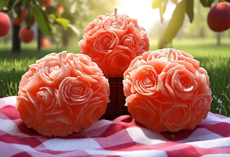 Exclusive Design Rose Ball Peach Candle