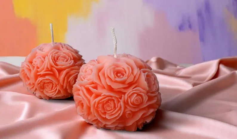 Exclusive Design Rose Ball Peach Candle