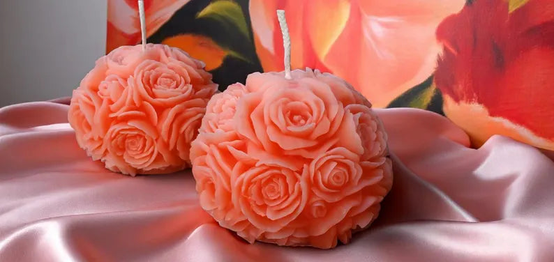 Exclusive Design Rose Ball Peach Candle