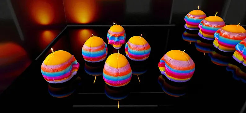 Multi Colored Skull Candle