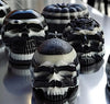 Halloween skull candles and pumpkins