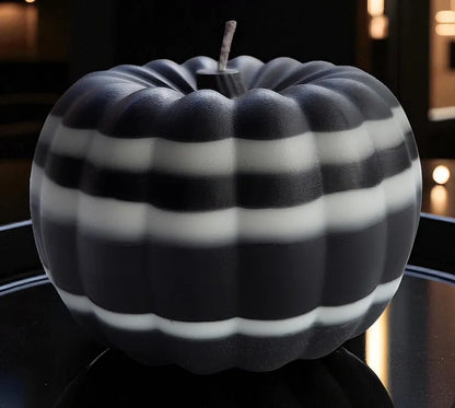 Halloween skull candles and pumpkins