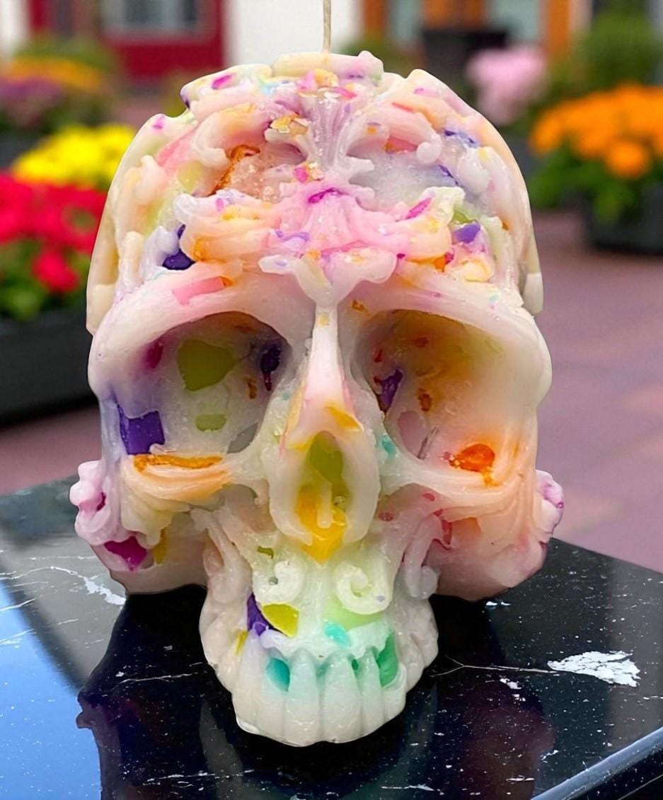 Spectral Spook Halloween Skull Candle: Handmade Home and Gift Decor
