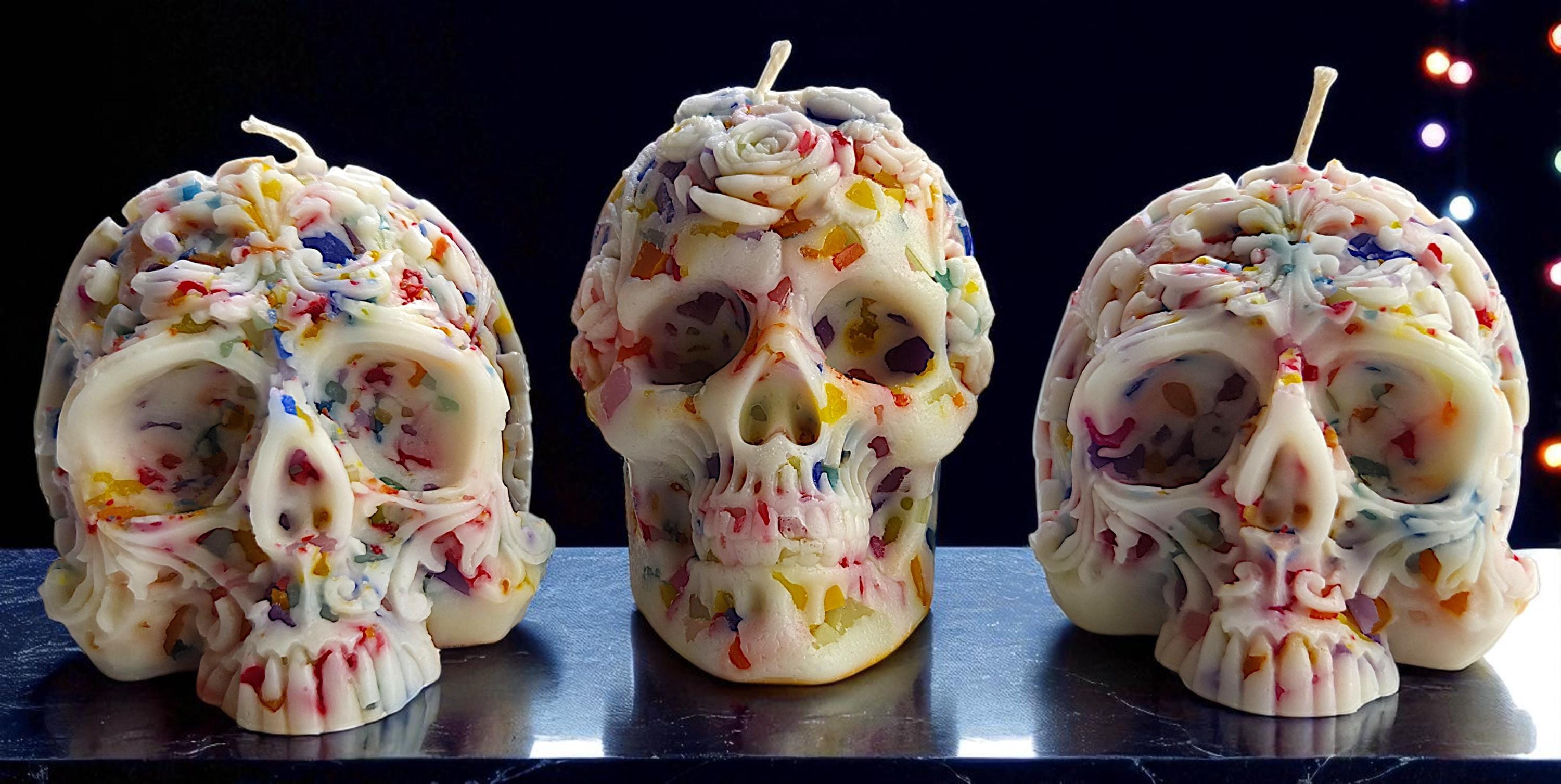 Spectral Spook Halloween Skull Candle: Handmade Home and Gift Decor