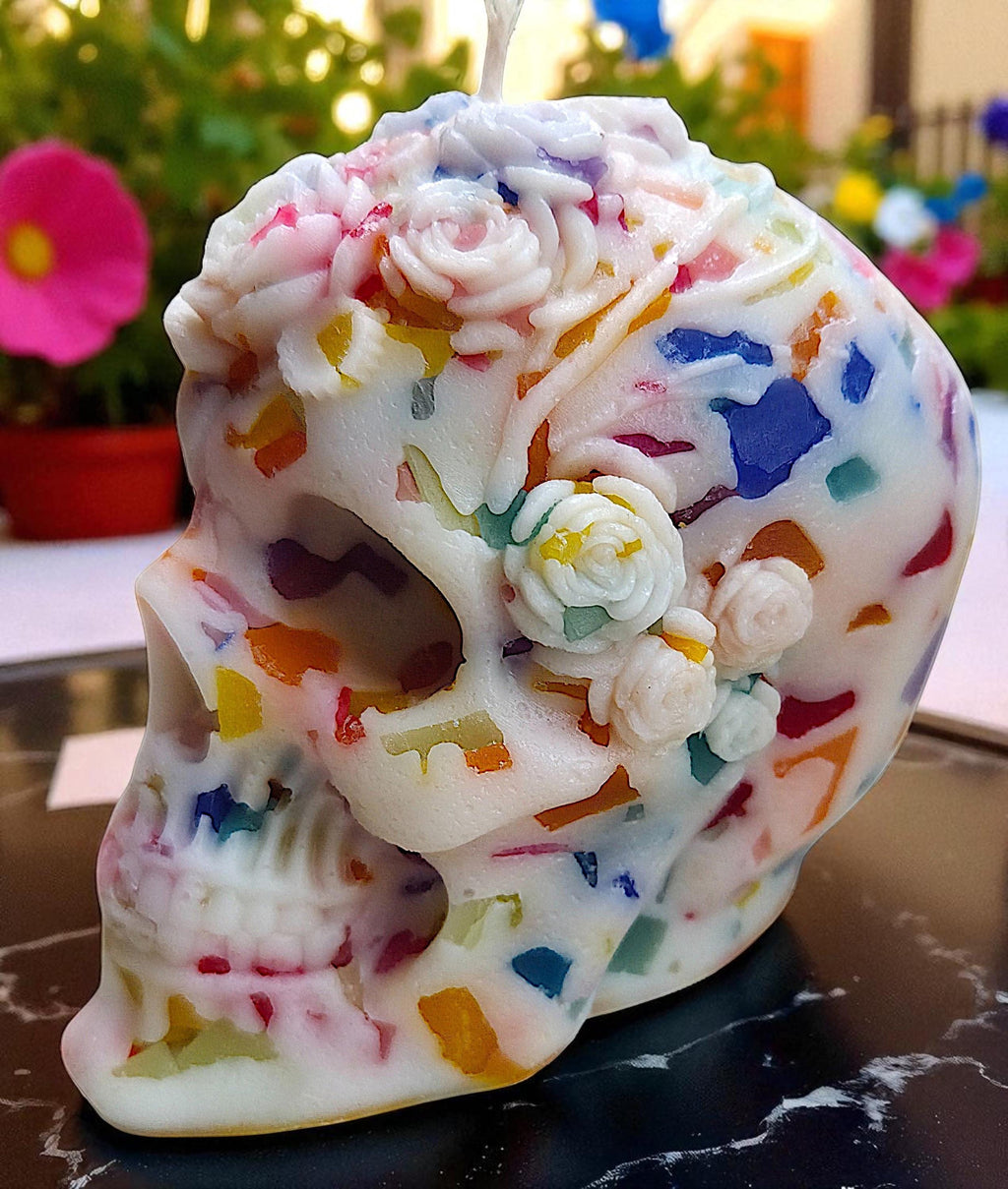 Spectral Spook Halloween Skull Candle: Handmade Home and Gift Decor