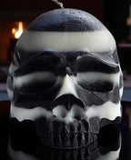 Ebony & Ivory Halloween skull candles and pumpkins. The beauty of black and white.