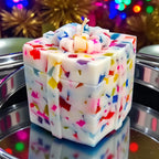 Bejeweled Gift Box Candle, Hand-Cut Wax Jewels, Holiday Decor