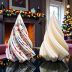 Unique Large Spiral Tree Candle: Whites & Festive Rainbow Lights - White Christmas 2025