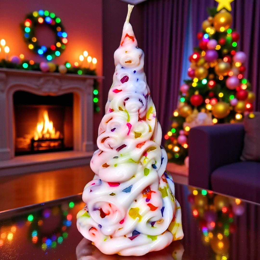 Candy Tree Christmas Candle – Colorful Holiday Decor, Novelty Candle