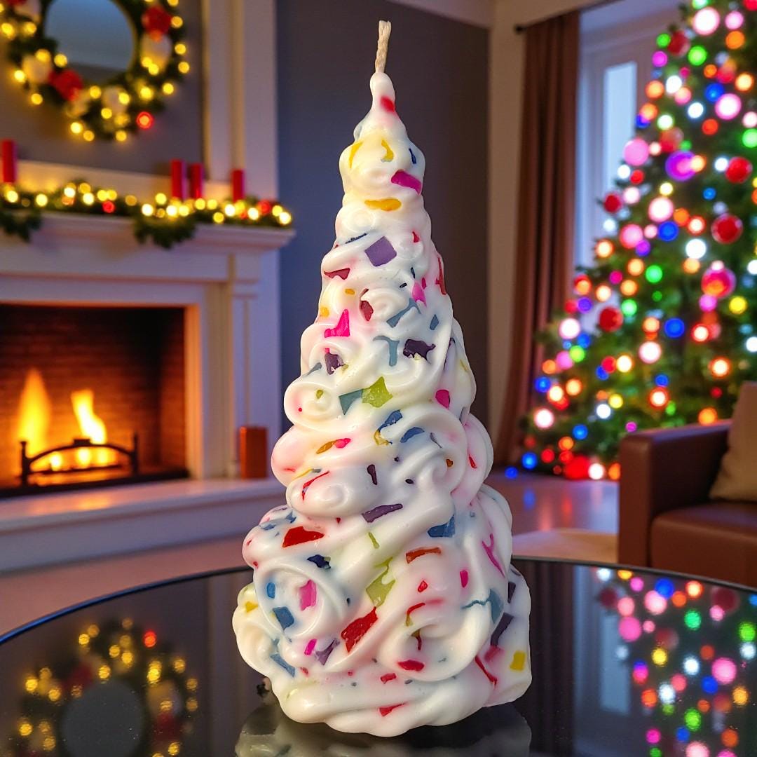 Candy Tree Christmas Candle – Colorful Holiday Decor, Novelty Candle