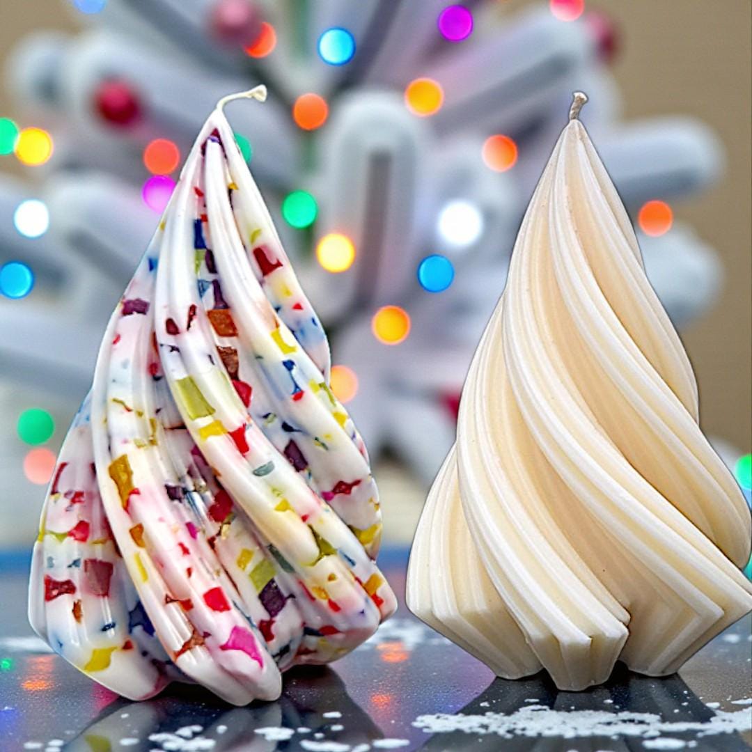 Small Spiral Christmas Tree Candle: Scented, White and with Jewel Tones