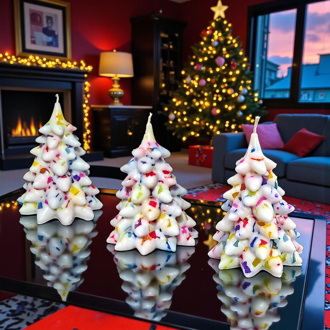 Aromatherapy Christmas Tree Candle: Douglas Fir Whites & Festive Rainbow Lights