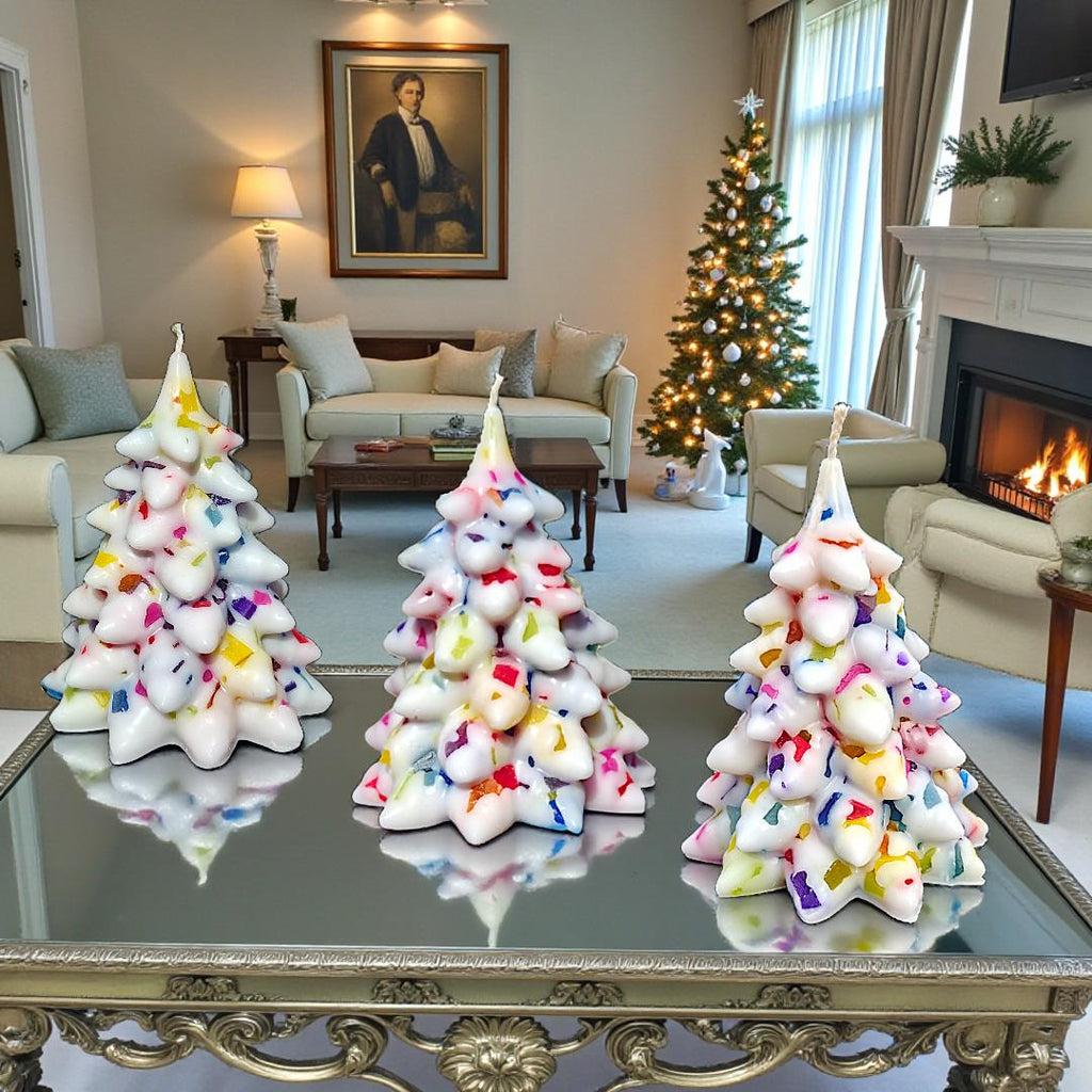 Aromatherapy Christmas Tree Candle: Douglas Fir Whites & Festive Rainbow Lights