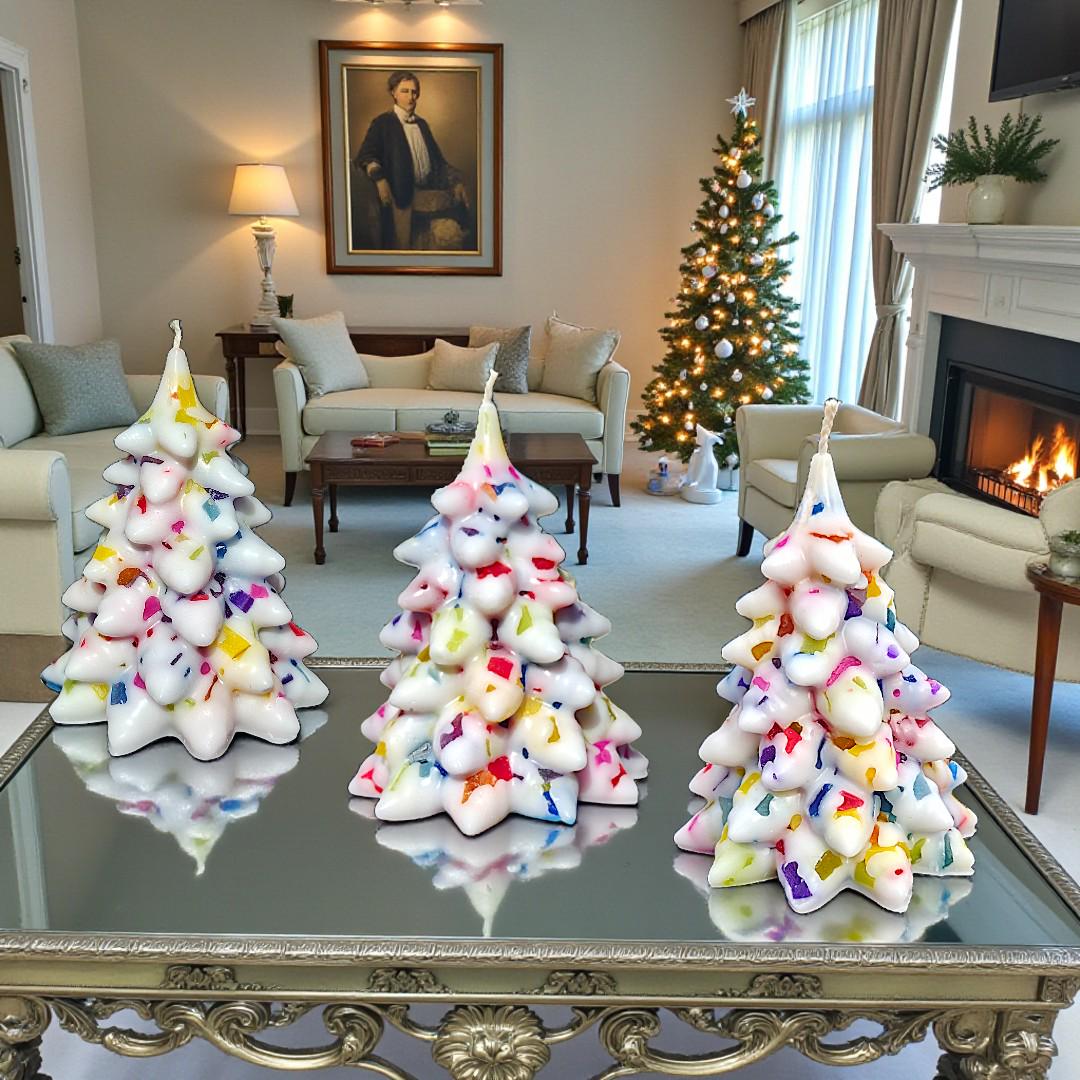 Aromatherapy Christmas Tree Candle: Douglas Fir Whites & Festive Rainbow Lights