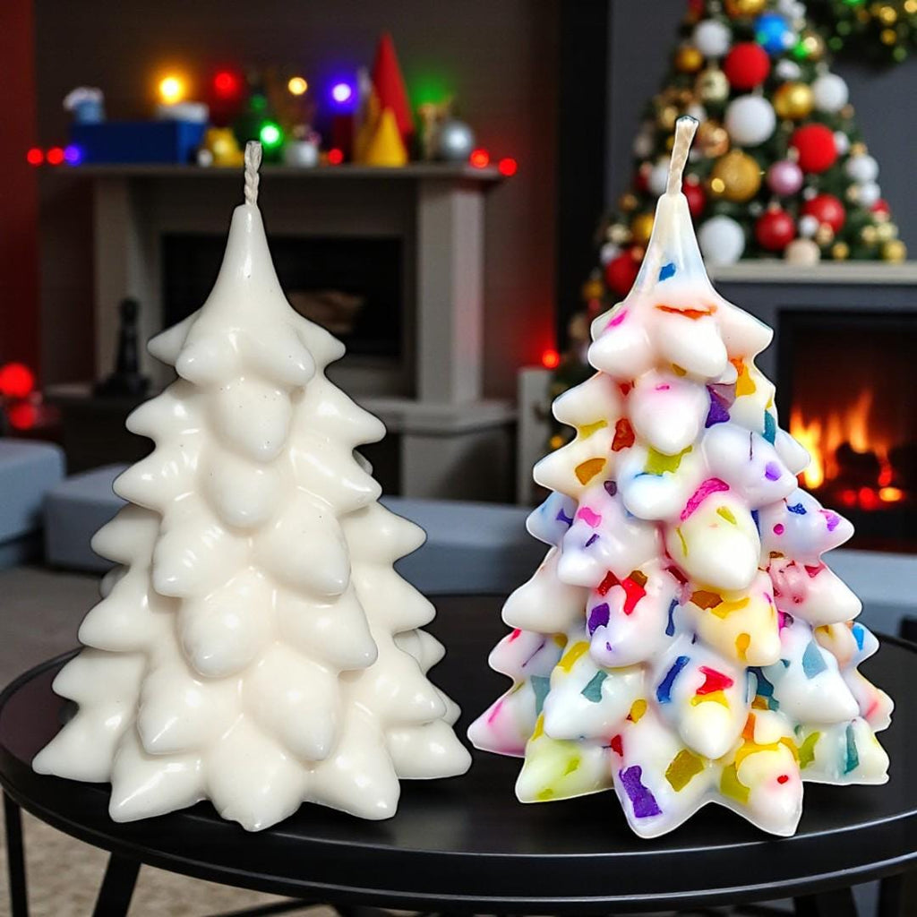 Aromatherapy Christmas Tree Candle: Douglas Fir Whites & Festive Rainbow Lights