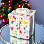 Bejeweled Gift Box Candle, Hand-Cut Wax Jewels, Holiday Decor