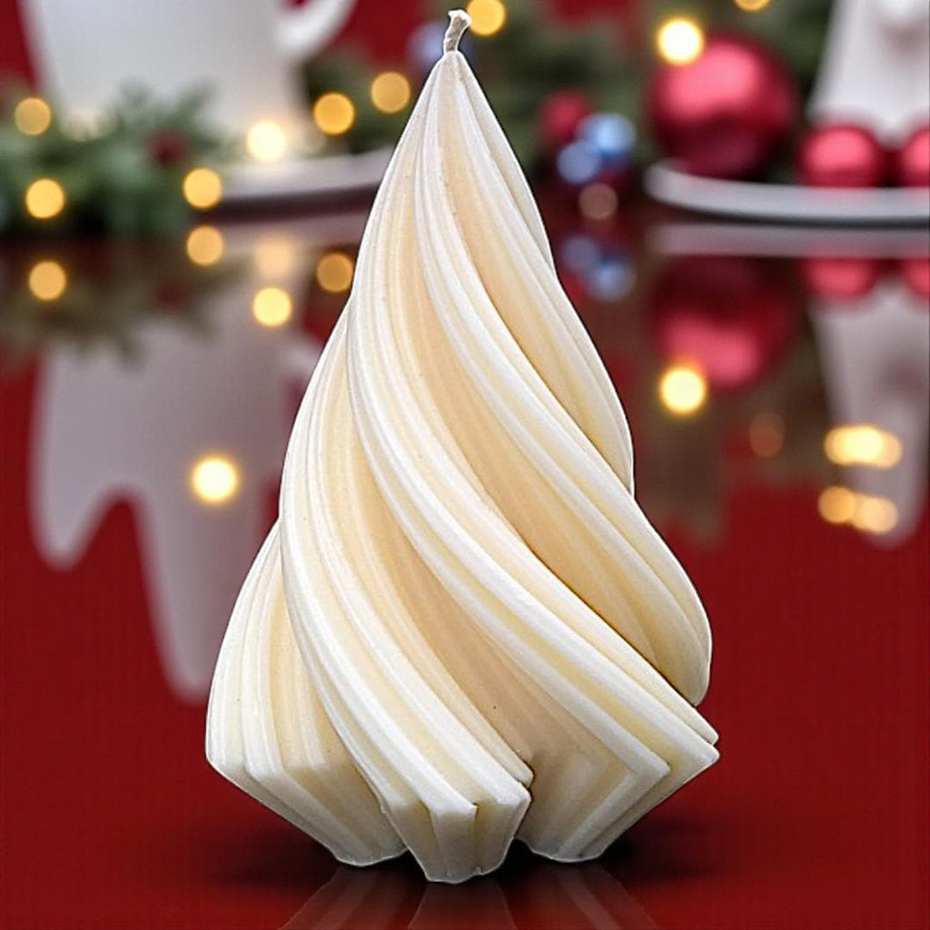 Unique Large Spiral Tree Candle: Whites & Festive Rainbow Lights - White Christmas 2025