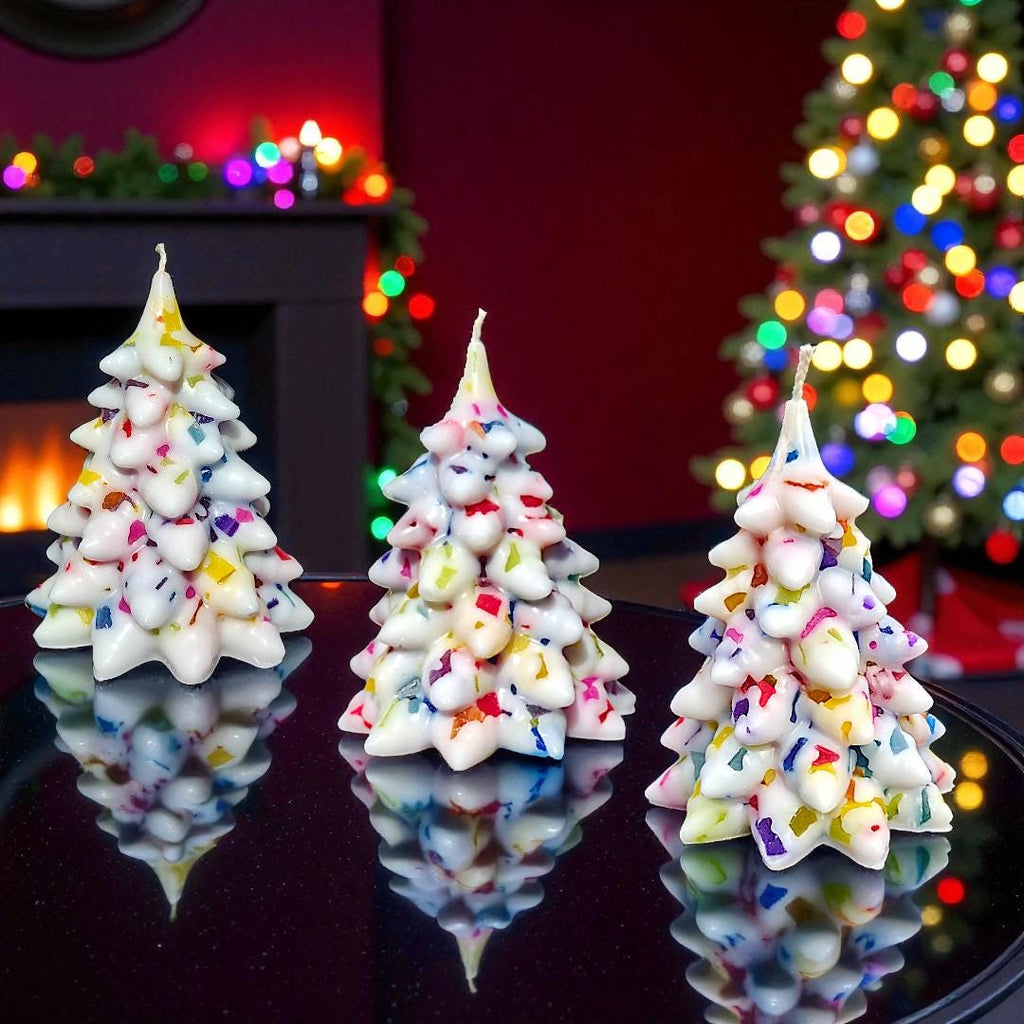 Aromatherapy Christmas Tree Candle: Douglas Fir Whites & Festive Rainbow Lights