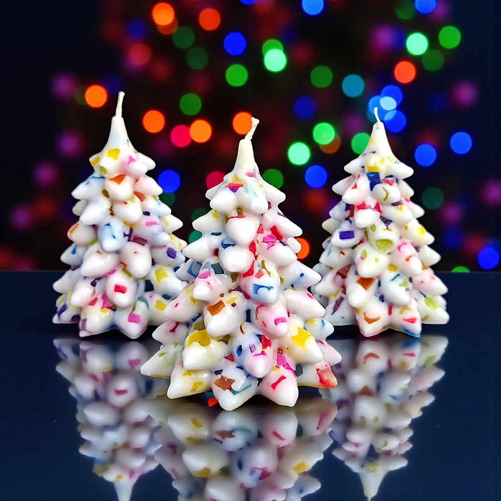 Aromatherapy Christmas Tree Candle: Douglas Fir Whites & Festive Rainbow Lights