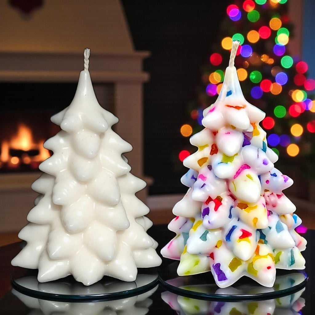 Aromatherapy Christmas Tree Candle: Douglas Fir Whites & Festive Rainbow Lights