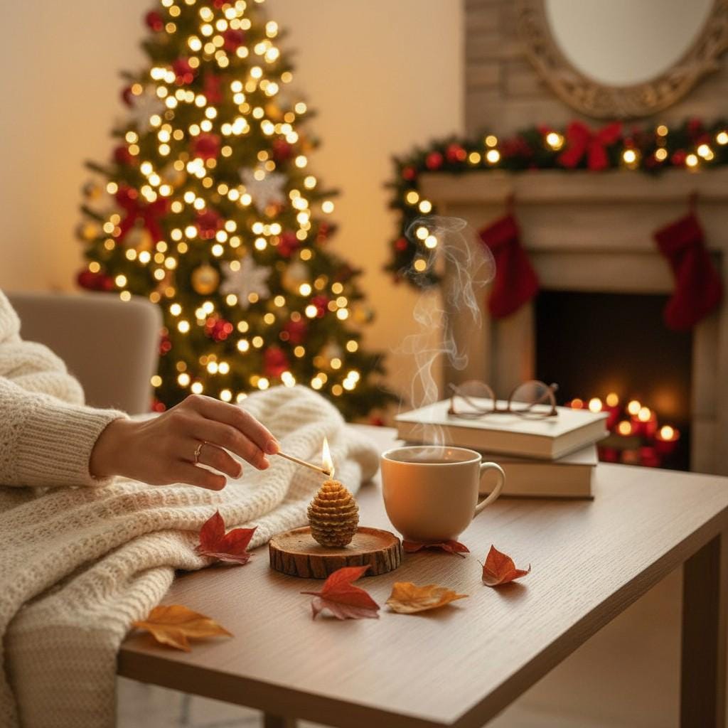 Festive Pine Cone Candles: Rustic Christmas Glow, Set of 3