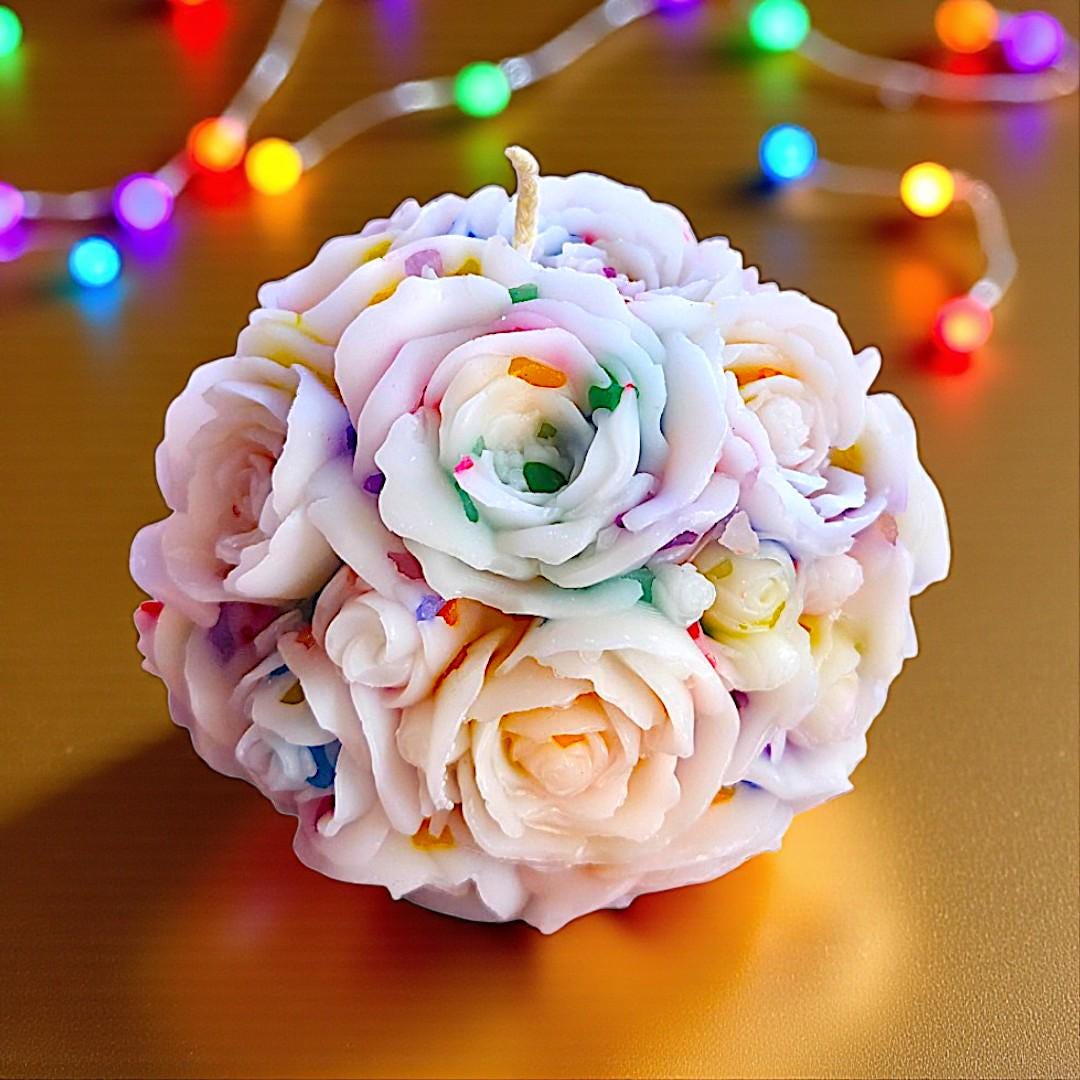 Festive Blooming Flowers Sphere Candle: Aromatherapy Christmas Decor