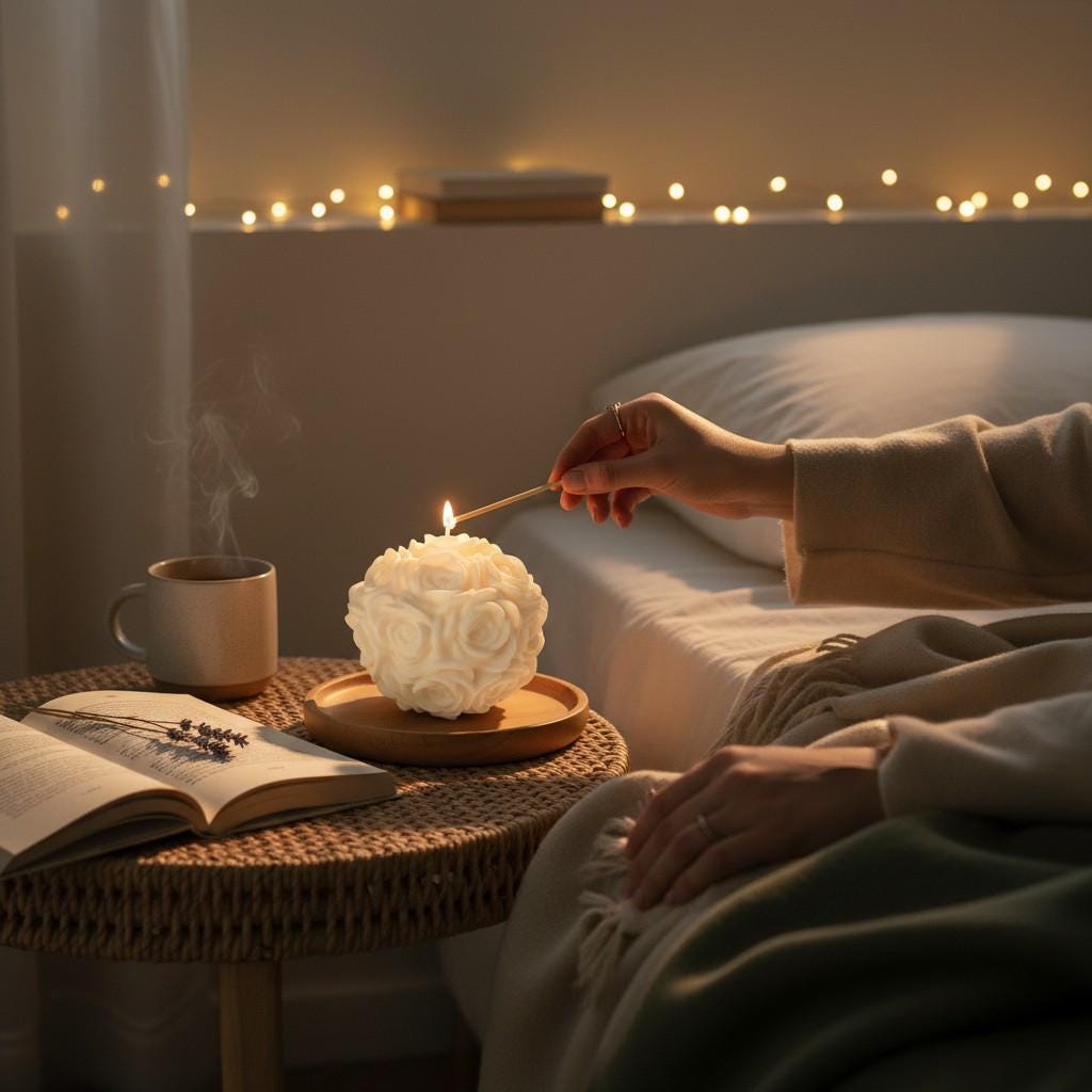 Large White Rose Ball Candle Table Centerpiece