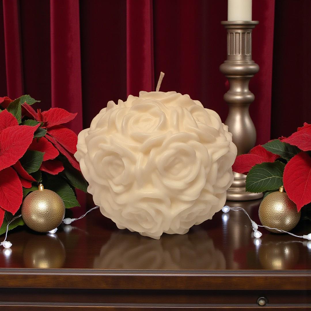 Large White Rose Ball Candle Table Centerpiece