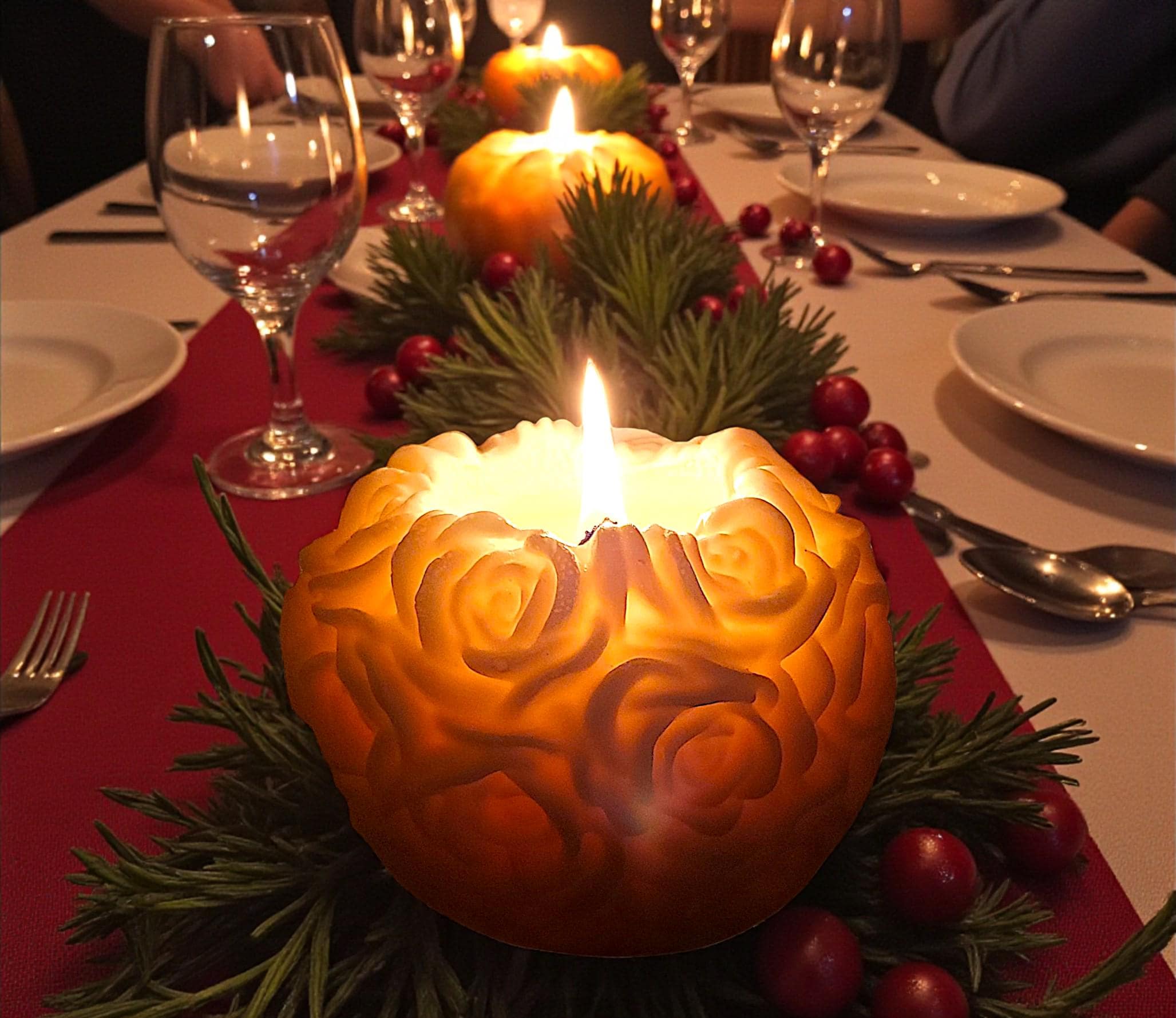 Large White Rose Ball Candle Table Centerpiece