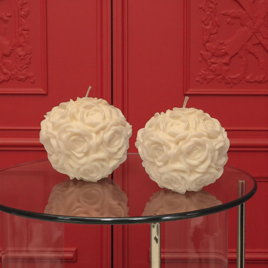 Large White Rose Ball Candle Table Centerpiece