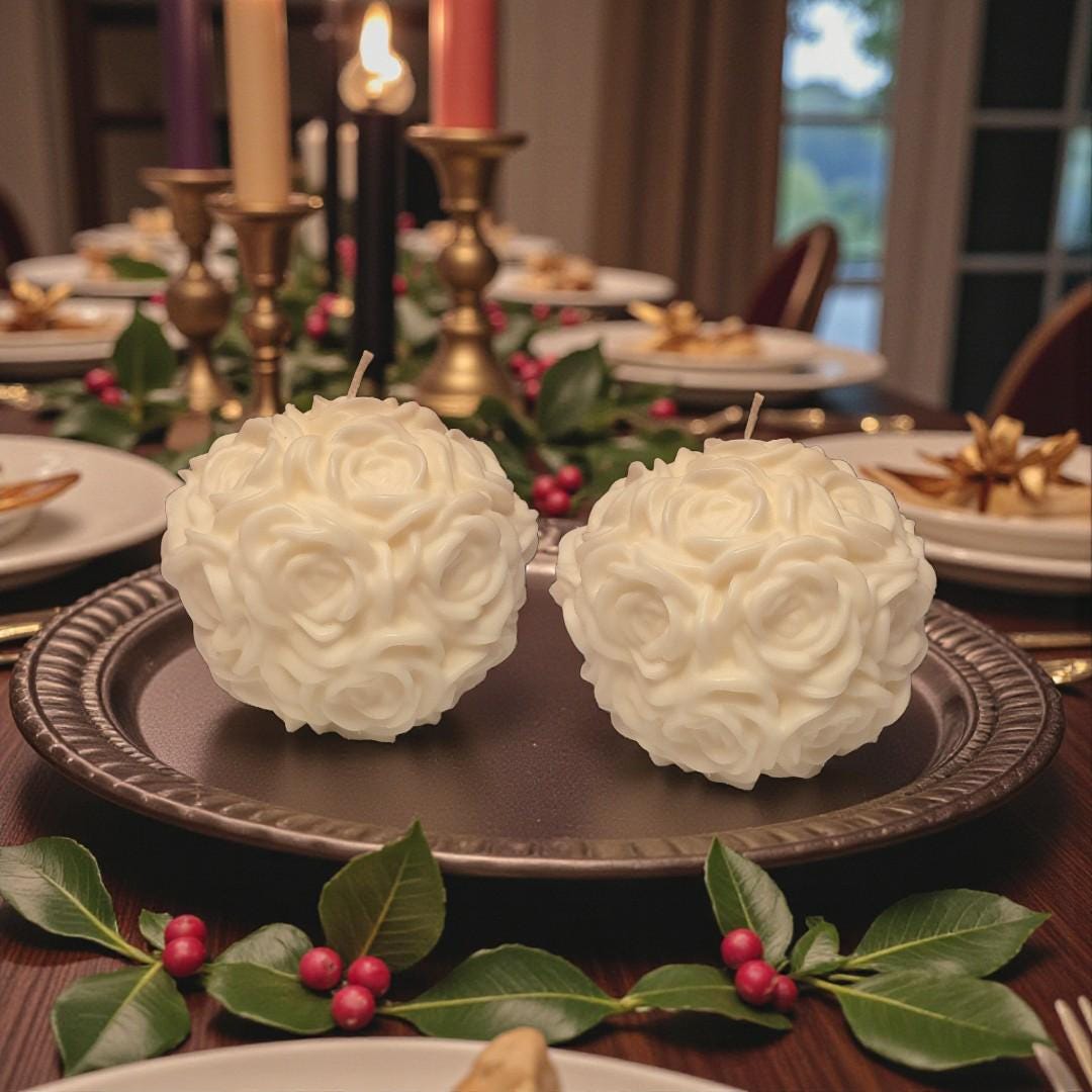 Large White Rose Ball Candle Table Centerpiece