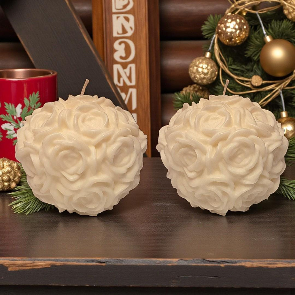 Large White Rose Ball Candle Table Centerpiece