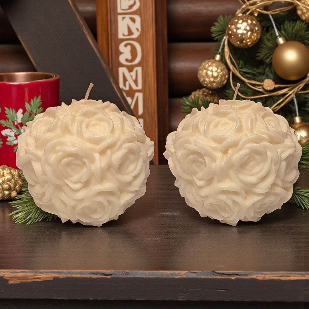 Large White Rose Ball Candle Table Centerpiece