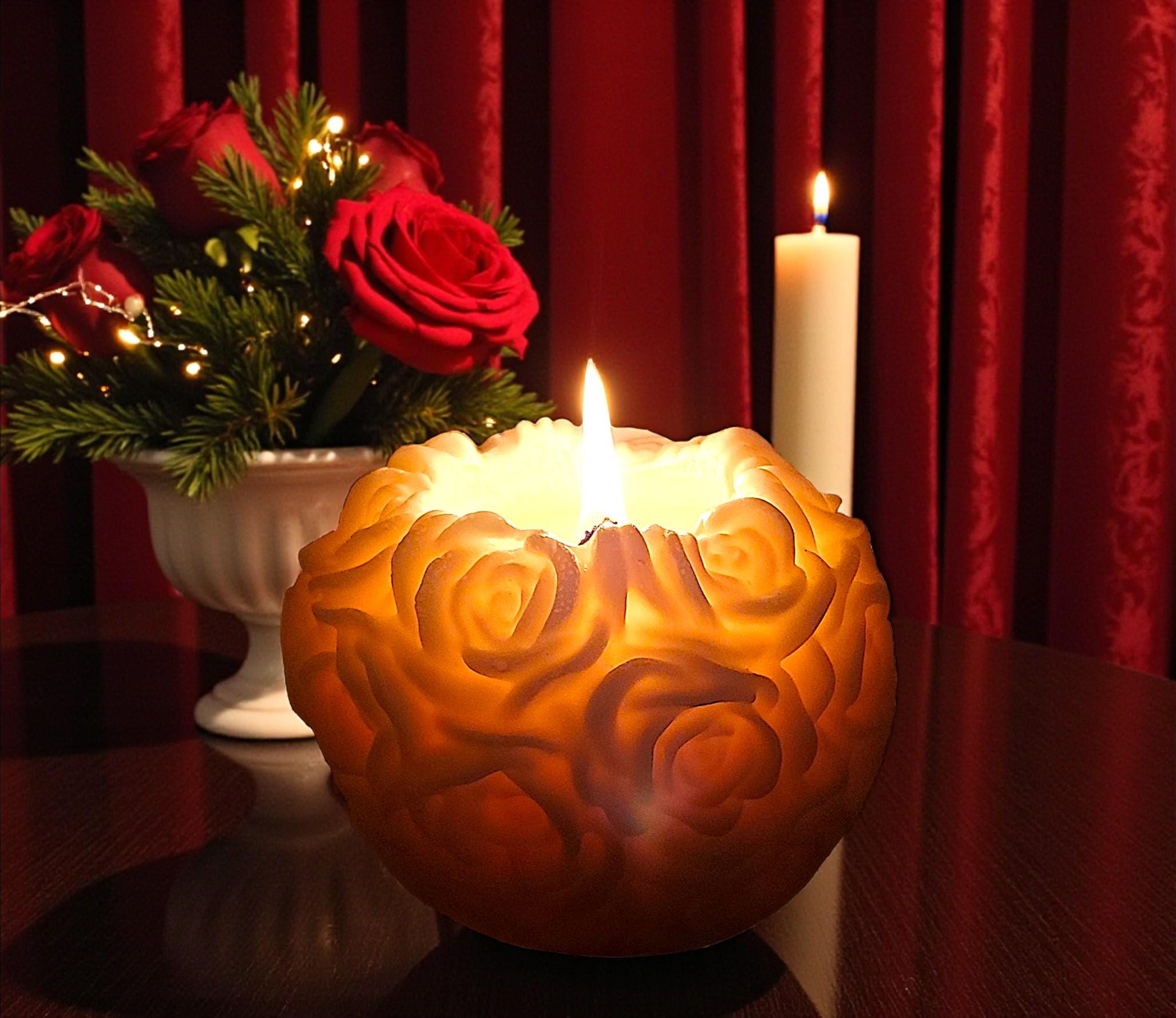 Large White Rose Ball Candle Table Centerpiece