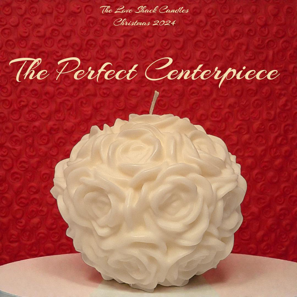 Large White Rose Ball Candle Table Centerpiece