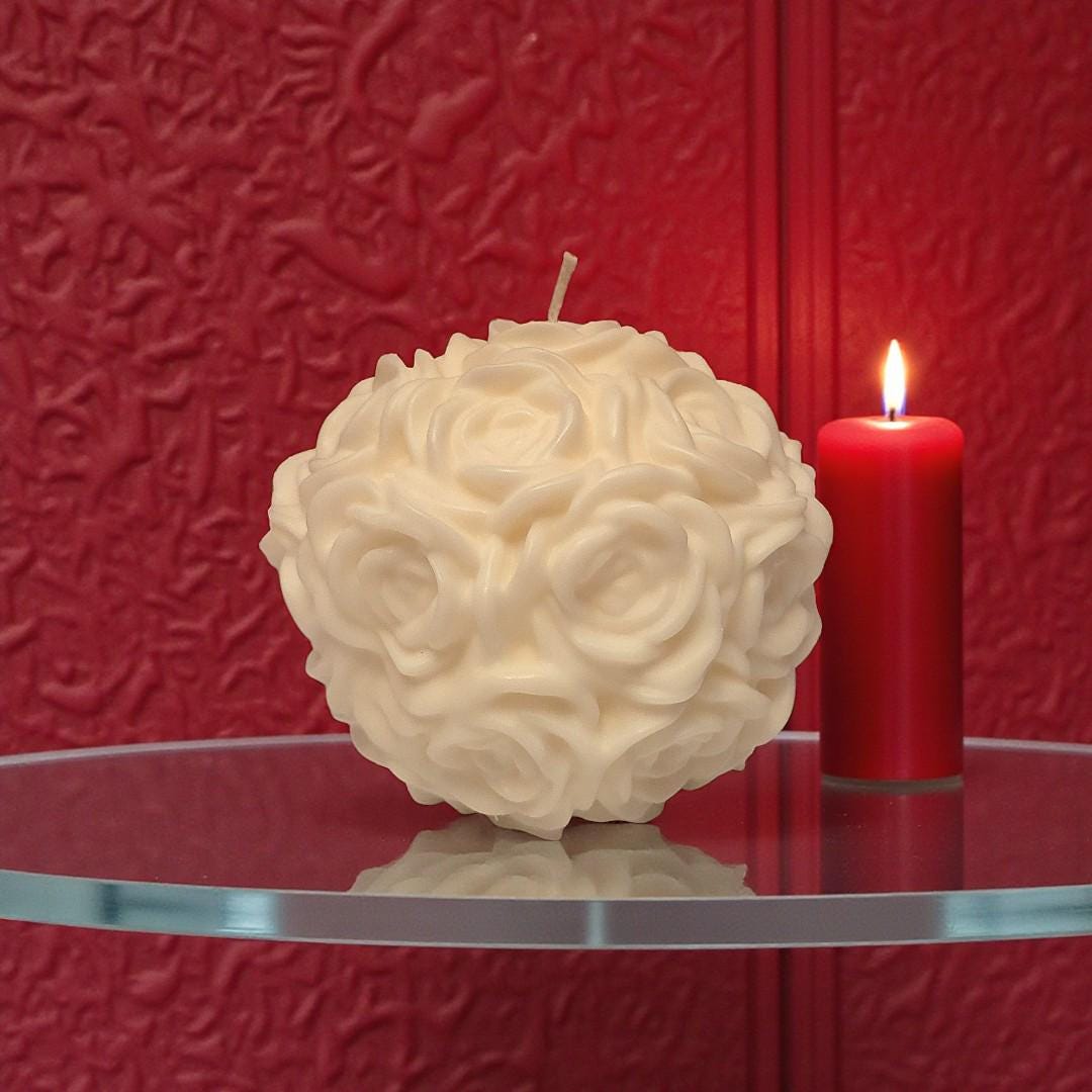 Large White Rose Ball Candle Table Centerpiece