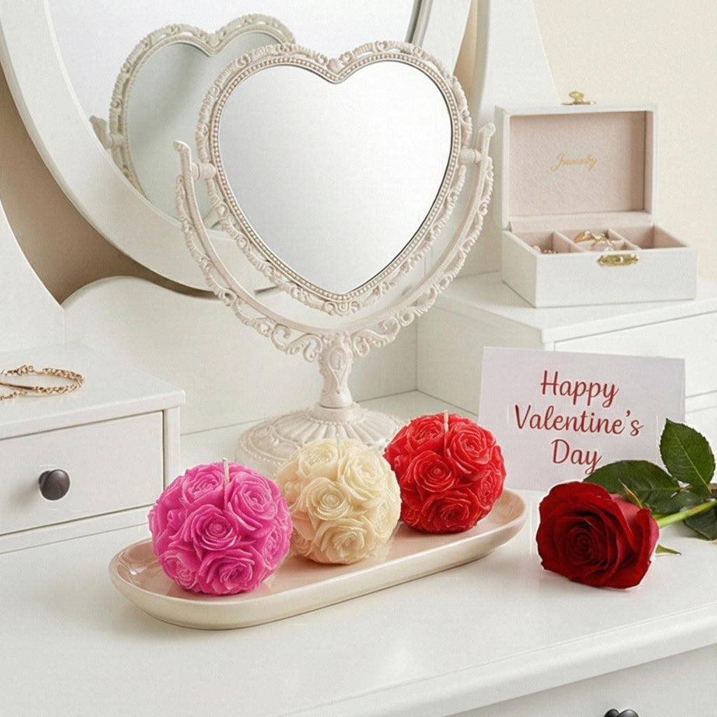 Miniature Rose Ball Candles Set - Floral Scented Decor, Valentine's Gift w/Optional Deluxe Gift Box