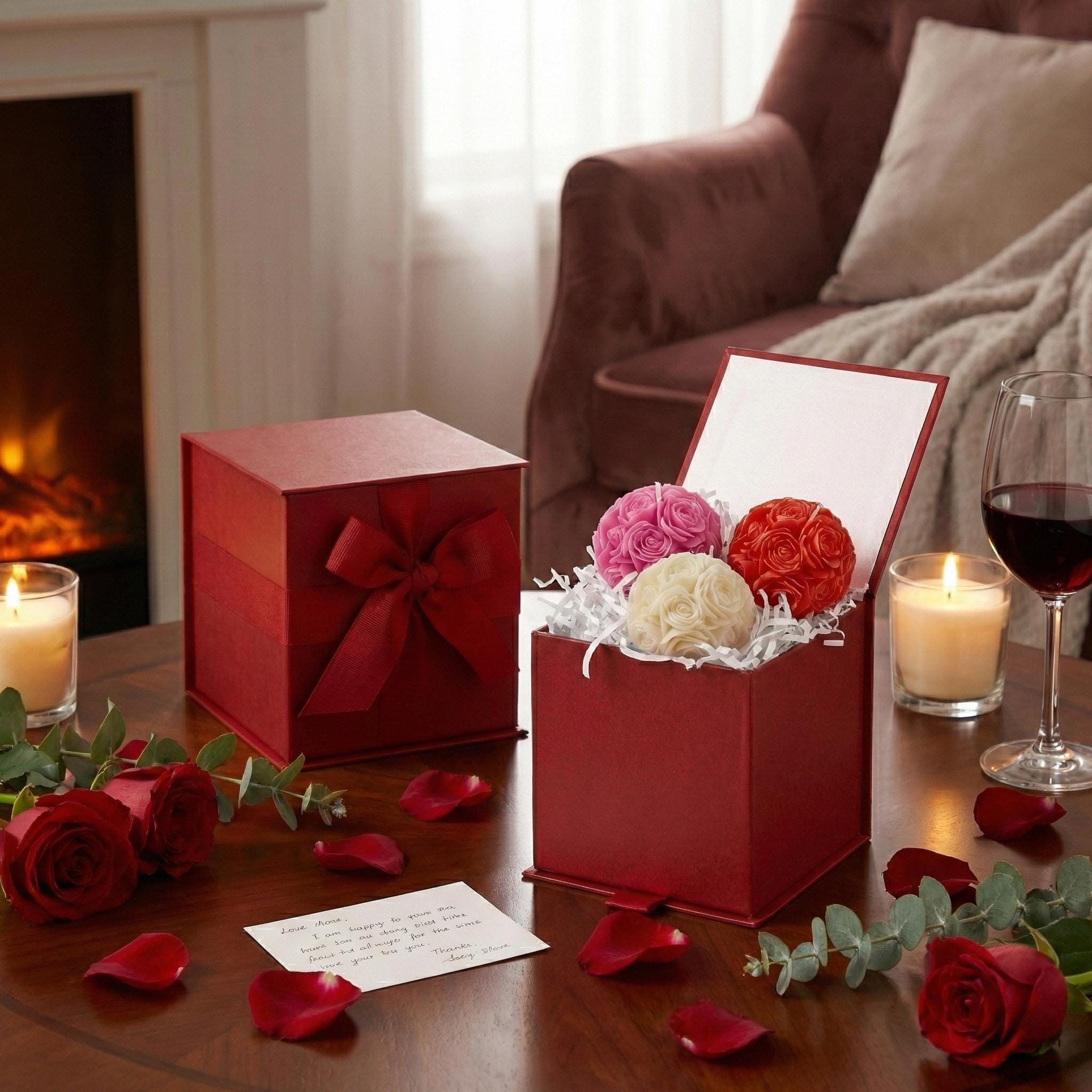 Miniature Rose Ball Candles Set - Floral Scented Decor, Valentine's Gift w/Optional Deluxe Gift Box