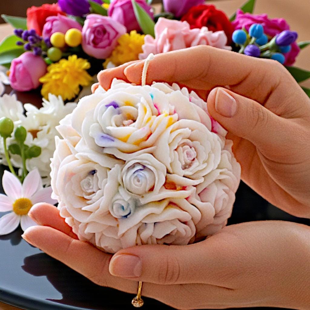 Spectral Art Blooming Roses Sphere Candle: Detailed and Unique Multi-Colored Aromatherapy