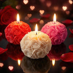 Miniature Rose Ball Candles Set - Floral Scented Decor, Valentine's Gift w/Optional Deluxe Gift Box