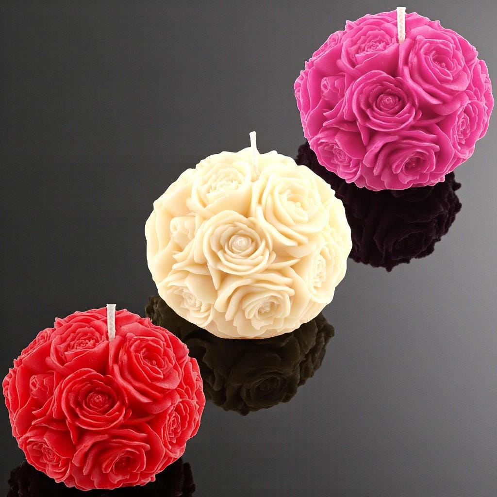 Miniature Rose Ball Candles Set - Floral Scented Decor, Valentine's Gift w/Optional Deluxe Gift Box