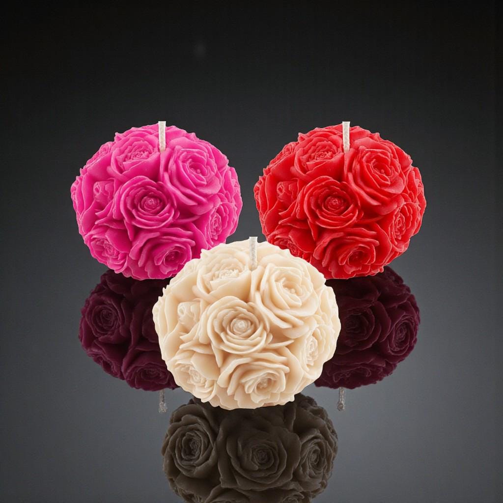 Miniature Rose Ball Candles Set - Floral Scented Decor, Valentine's Gift w/Optional Deluxe Gift Box