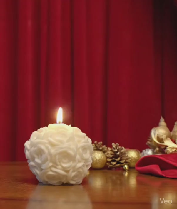Large White Rose Ball Candle Table Centerpiece
